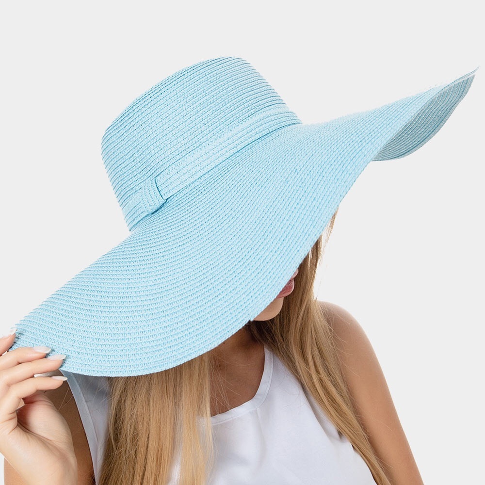 Blue Straw Sun Floppy Hat